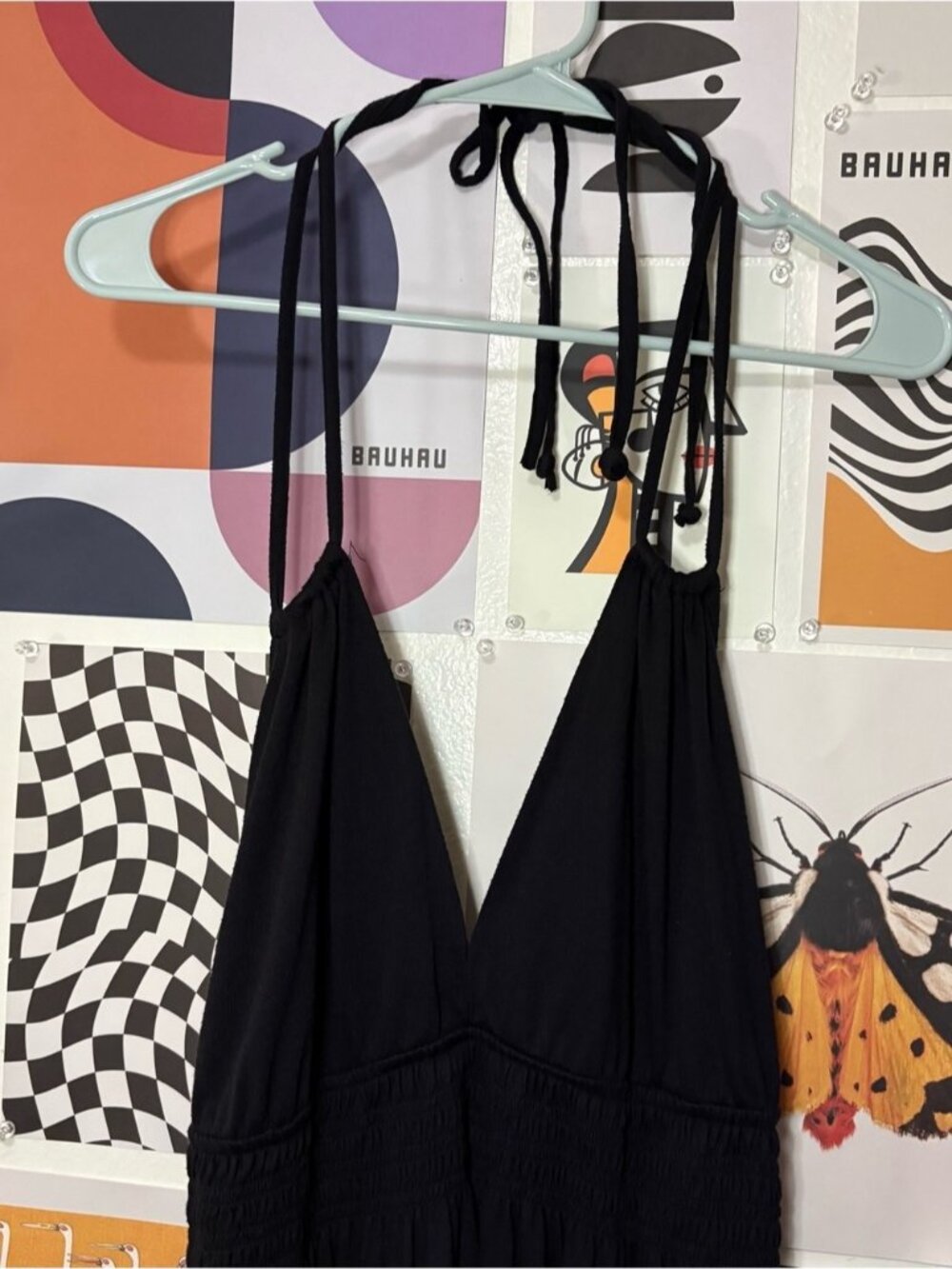 Black Halter Midi Dress with Ruffle Hem - Picture 2 of 4